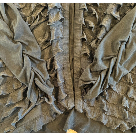 Saks Fifth Avenue Womens S Ruffled Open Front Cardigan Black Ruched Sleeves - Picture 6 of 12